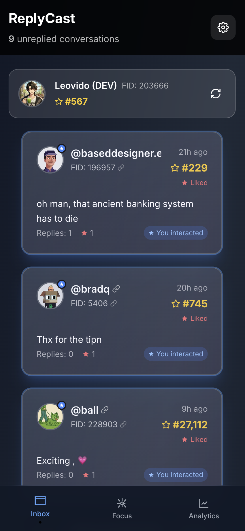 ReplyCast - Never miss a reply - Farcaster Mini Apps screenshot